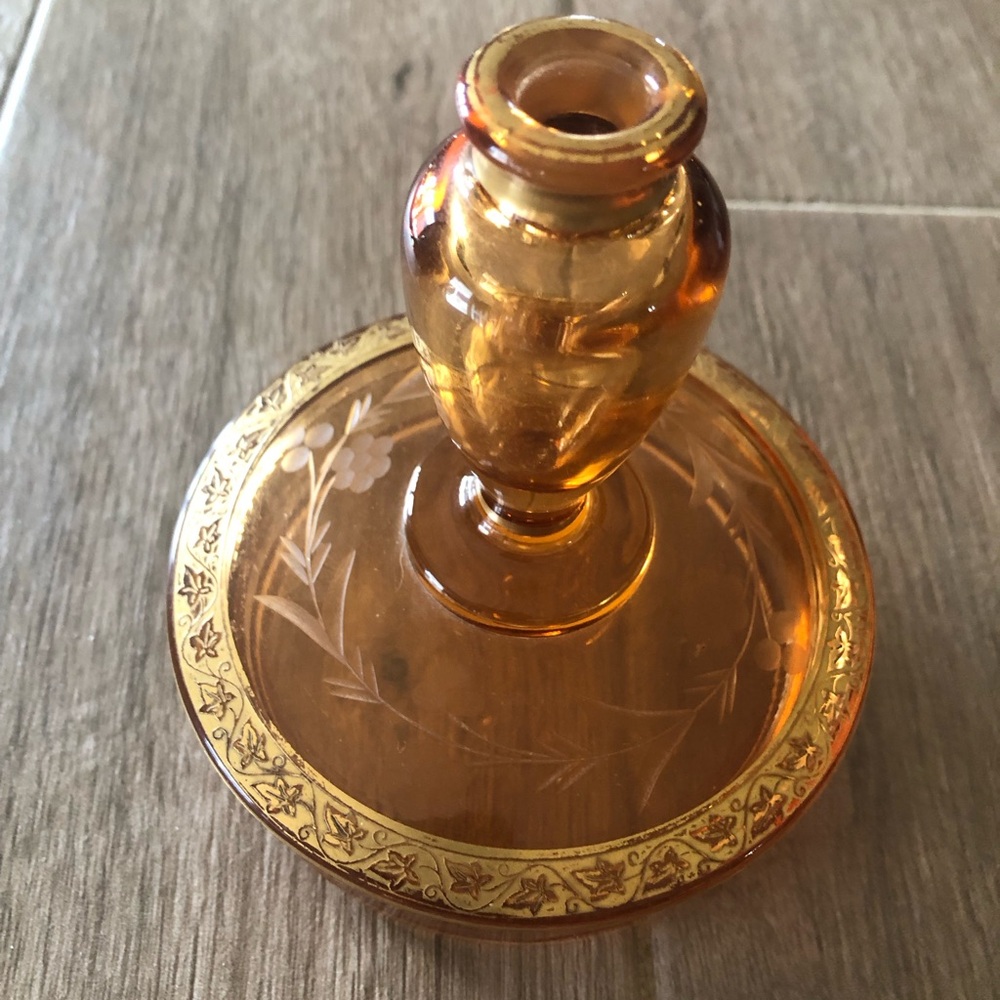 Amber Glass w/ Gold Trim Powder Jar/Perfume Bottle